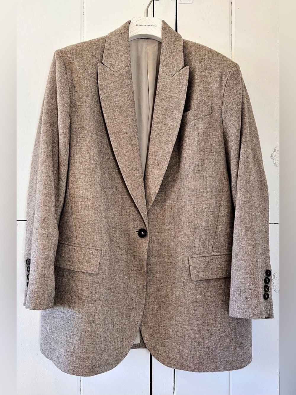 Brunello Cucinelli Yak Wool Blazer IT 46 Taupe Beige Silk Lined Made in Italy